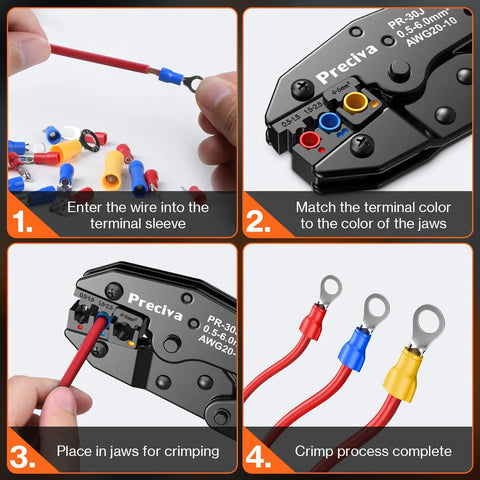 Step-by-step guide using Pro Grade Ratchet Crimping Tool Kit For Insulated Terminals And Wire Connectors AWG20-10 0.5-6mm2