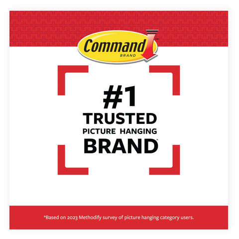 Command brand logo with text '#1 Trusted Picture Hanging Brand' from a 2023 Methodify survey.