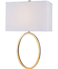 Oke Table Lamp With Gold Plated Finish, Modern Art Deco Open Round Frame, White Rectangular Shade, 29.5 Inches Tall, Front View