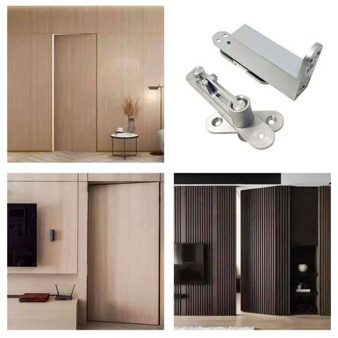 Hidden Door Hinges 360 Degree Pivot System Concealed Low Profile Stainless Steel Black Hardware for Wood Doors