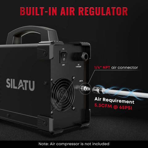 Back view of Dual Voltage Plasma Cutter 110V And 220V, 55A Pilot Arc With LED Display And Air Sensor, showing air connector and fan.