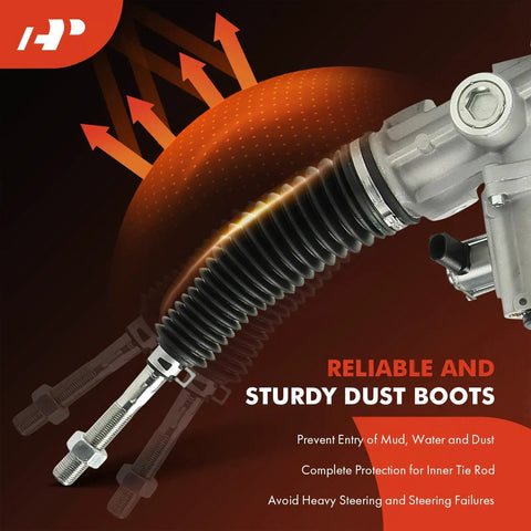 Close-up of hydraulic power steering rack and pinion for Audi Q5 with dust boots and inner tie rods, left-hand drive model.