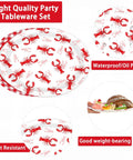 Rad Lobster Themed Oval Paper Plates 12 By 10 Inch 50 Pack Disposable Seafood Boil Dishes set featuring waterproof cut-resistant material