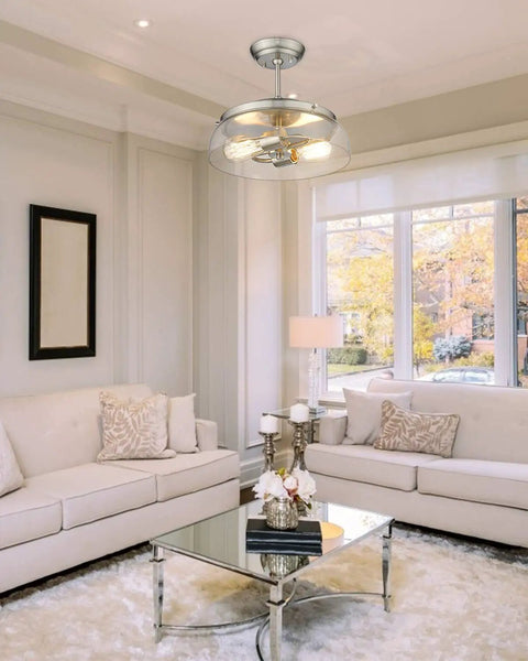 2 Light Semi Flush Mount Ceiling Light With Clear Glass Shade Brushed Nickel Finish Dope Modern Retro Vibe Fixture in living room
