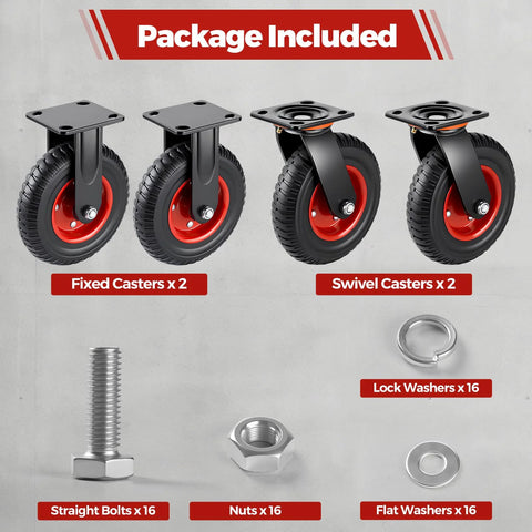 8 Inch Heavy Duty Solid Rubber All Terrain Caster Wheels Set Of 4 With 2200 Lb Capacity Industrial Plate Casters with bolts and washers