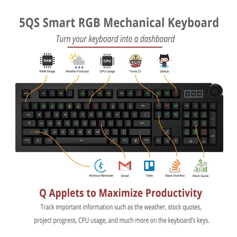 Next Level Smart RGB Mechanical Keyboard With Programmable Keys And Killer Typing Flow For Work And Gaming Featuring Color Alert Display On Keys with Q Applets.
