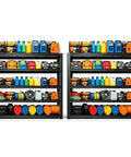 Heavy Duty Garage Shelving Rack 5 Tier Steel Storage Shelves 6000 Pounds Capacity filled with tools and containers.