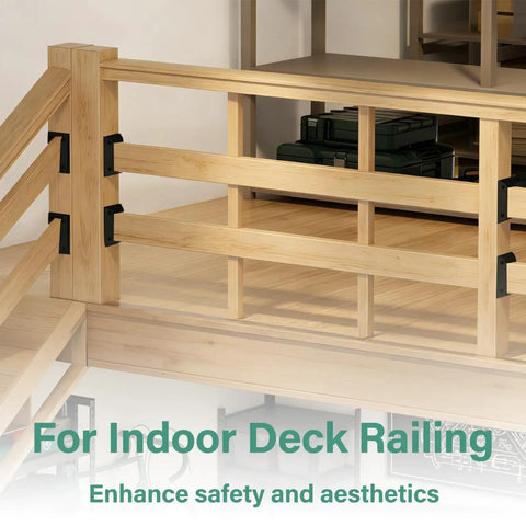 Indoor deck railing featuring 20 Piece Deck Railing Bracket Set Fits 2x4 Wood Posts Actual 1.5 X 3.5 Inches With Nylon Connectors