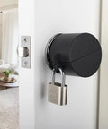 Built Tough Door Knob Lockout Cover Keeps Spaces Locked Down With Zero Drama Blocks knob turning and key access, with padlock