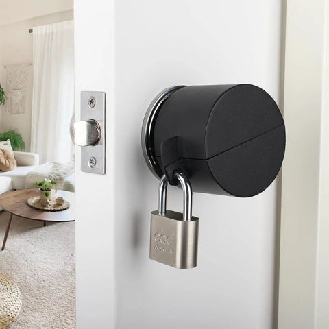 Built Tough Door Knob Lockout Cover Keeps Spaces Locked Down With Zero Drama Blocks knob turning and key access, with padlock