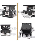 60x60mm XYZ Linear Stage With Manual Sliding Table For Smooth Multi Axis Precision, aluminum platform, side and top views