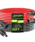 Solar Panel Extension Cable 20Ft 10AWG With Tool Free Connectors Waterproof PV Cable 6mm2 coiled in black and red.