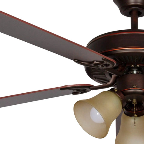 Close-up of Bronze 52 Inch Ceiling Fan With LED Lights, highlighting the oil-rubbed finish and integrated light fixtures.