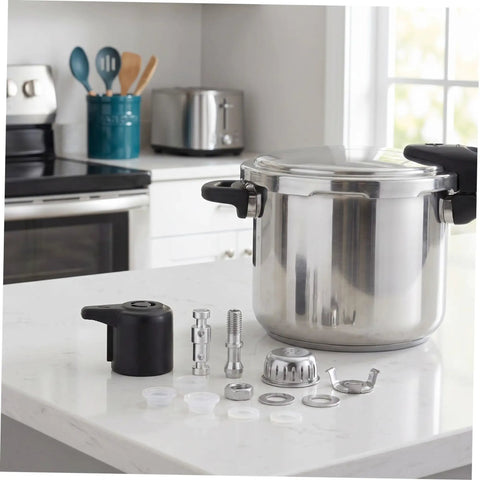 Must Have Pressure Cooker Float Valve Replacement Set With Stainless Steel And Plastic Parts For Air Tight Performance And Leak Free Cooking Upgrades on kitchen counter.
