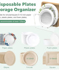 Space Saving Acrylic Paper Plate Dispenser for 5 to 12 Inch Plates with various plate styles shown, ideal for RV and events.