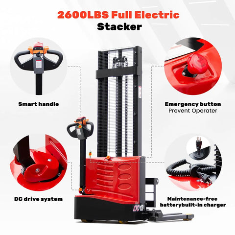Heavy Duty Electric Pallet Stacker With 2640 Lbs Load Capacity And Adjustable Forks Effortless Material Handling for warehouse lifting.