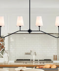 Classic Linear Linen Pendant Light With Off White Fabric Shade 4 Light Sleek Modern Kitchen Island Chandelier in kitchen setting.