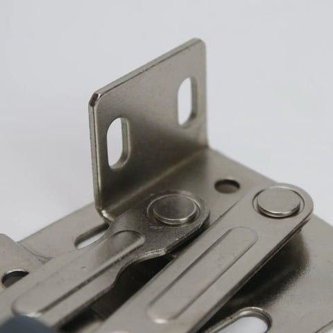 Close-up of Soft Close Tip Out Hinges For Tray Doors With Self Closing Damper 45 Degree Hidden Pivot Tilt Opening Scissor Cabinet Hinges For Bathroom Vanity Kitchen Closet Bookcase Comes With Screws And Durable Steel Construction