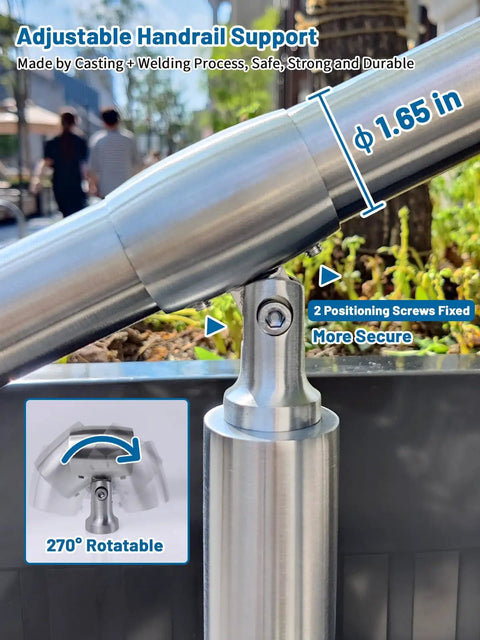Premium 3 Step Stair Handrail For Indoor And Outdoor Spaces Built With Hella Durable 304 Stainless Steel Delivering Rock Solid Safety Plus A Totally No Sweat Diy Installation Kit Perfect For Front Porch And Deck Upgrades adjustable handrail support with 1.65 inch diameter and rotatable feature.