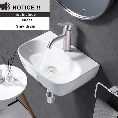 Slick Space Saving White Corner Sink For Tiny Bathrooms, Wall Mount Or Wall Hung, 11 By 11 By 4 Inch Ceramic Vessel Lavatory in use