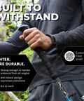 Lightweight Carbon Fiber Trekking Poles Set Of 2 With Quick Adjustable Locks For Hiking And Walking Blue Your Go To Gear For Trails And All Day Adventures Outdoors held by a person in a black outfit.