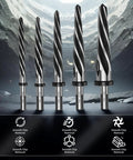 Pro Grade M2 HSS Tapered Reamer Drill Bit Set 5 Piece Precision Reamers for metal, wood, plastic with 5 spiral flutes display