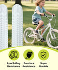 Two Pack 16X2.125 Bike Tires With Inner Tubes And Tire Levers For 16/18/20 Inch Kids Bikes And BMX White beside child biking
