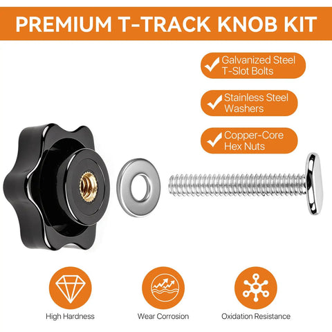 Twenty Piece One Quarter Inch Twenty T Track Knob Kit With Sixty T Slot Bolts Washers And Star Knobs For Woodworking Jigs Fixtures