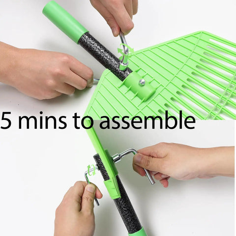 Assembly of Heavy Duty Plastic Leaf Rake With 23 Tines, 16 Inch Wide Lawn Rake For Leaves And Grass, Thatch Garden Rake With Long Handle
