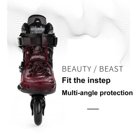 Front view of Carbon Fiber Inline Roller Skates For Adults And Teens Adjustable Single Row With Safety Ratchet Buckle And Laces