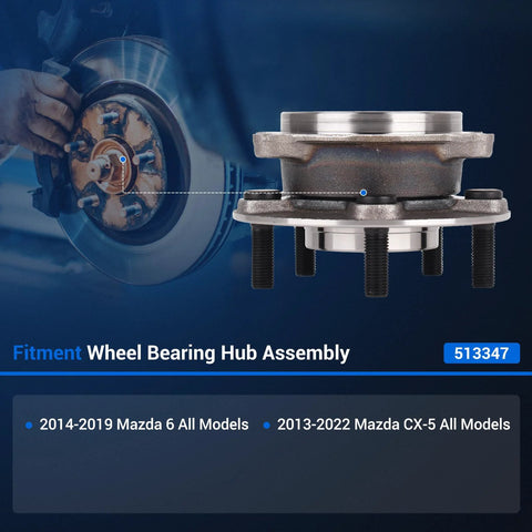 Front Wheel Hub And Bearing Assembly 513347 For Mazda 6 2014 2019 And CX 5 2013 2022 With ABS 5 Lug Fitment Direct Replacement Premium Quality Ready To Roll Replaces 513347 KD353304XD KD353304XC