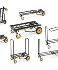 Various configurations of the Rock-N-Roller R8rt Mid-Size 8-In-1 Folding Hand Truck Dolly, featuring heavy-duty steel and smooth rolling wheels.