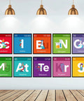 Colorful Science Bulletin Board Set With Scientist Posters And Classroom Banner For Teachers, science element posters on wall