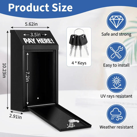 Open Metal Donation Box With Lock For Wall Mount Secure Cash Deposit Slot Money Drop Box For Home Office Or Outdoors