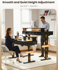 Electric Standing Desk With Three Wooden Drawers, 48 Inch Wide Height Adjustable Sit Stand Desk With Built In Power Outlets And LED Lights