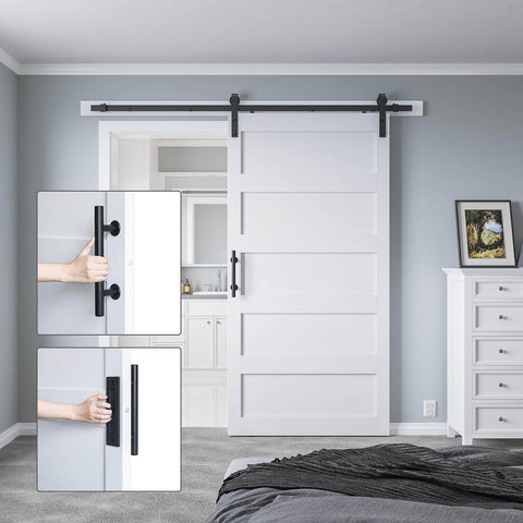 48 Inch By 84 Inch Sliding Barn Door With 8 Foot Hardware Kit And Handle, Pre Drilled Holes For Easy Assembly, installed indoors