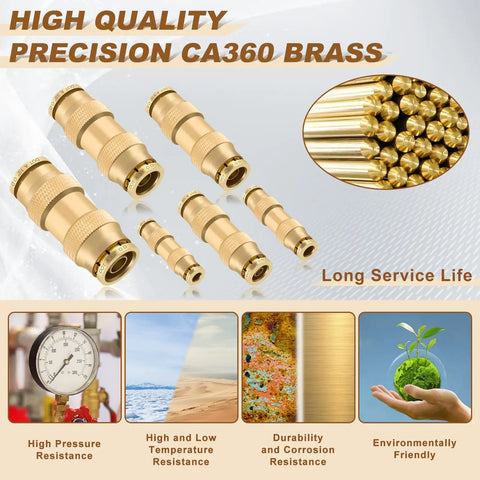 Push To Connect Brass Air Line Fittings Kit 48 Pcs DOT Unions For Air Suspension And Brake Systems 1/8 to 1/2 Inch sizes