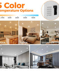 Five color temperature options of 48 Pack 6 Inch Led Recessed Lights With Night Light in various room settings