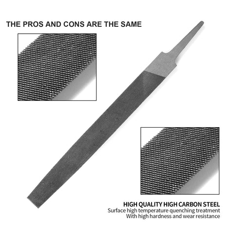 6-inch flat file with double-cut teeth and carbon steel; single-hand file without handle for shaping metal and wood