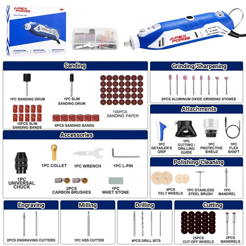 Versatile Variable Speed Rotary Tool Kit With Keyless Chuck And Flex Shaft 172 Accessories 6 Speed Settings 4 Attachments And Carrying Case for DIYers