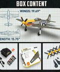 Box contents showing Powerful Brushless RC Plane For Adults With 4 Channel P51D Mustang RC Airplane 500mm Wingspan Warbird.