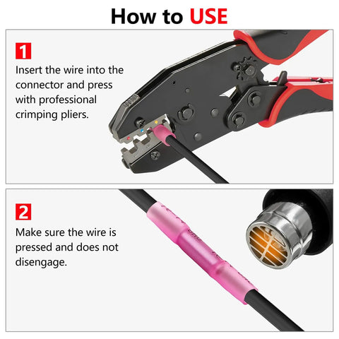 Tutorial showing wire being crimped with 8 Gauge Heat Shrink Butt Connectors Set 20 Pcs Marine Grade Waterproof Yellow Tinned