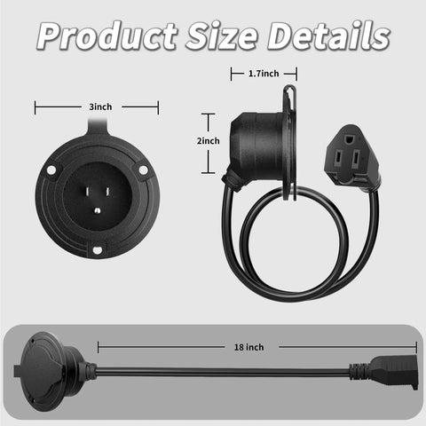 Shore Power Inlet Plug With Waterproof Cover For RV And Cargo Trailer 15 Amp 125 Volt NEMA 5 15P To 5 15R Outlet Box