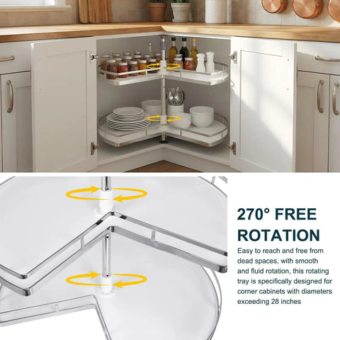 Two Tier Lazy Susan Replacement Shelves With Adjustable Height For Kidney Shaped Blind Corner Cabinets 270 Degree Turntable