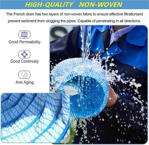 Soft French Drain Pipe For Backyard And Basement Drainage With No-Fuss Flexible Infiltration Solution For Wet Areas And Downspouts Easy Install 3.2 Inch Diameter 50 Feet Long with water flow demonstration