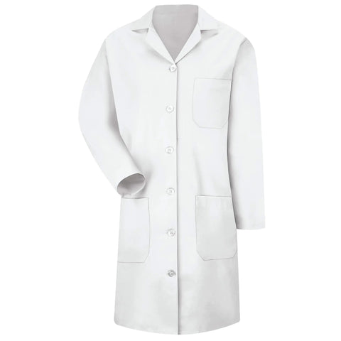 Women's White Lab Coat With Wrinkle Resistant Finish Size X Large Flattering Princess Seams Non Yellowing Buttons Three Convenient Pockets