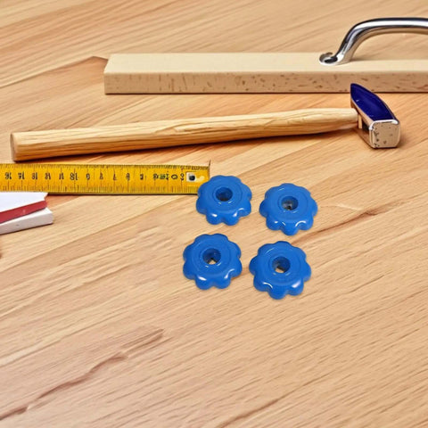 Gas Cylinder Valve Handles Set Of 4 Anti Slip Aluminum Alloy Hexagonal Industrial Hand Wheels on a wooden surface
