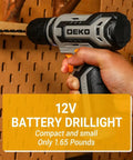 Hand holding Sweet Cordless Drill Tool Set Kit With 12V Battery Quick Charge 800 RPM Electric Drill Driver for DIY use.