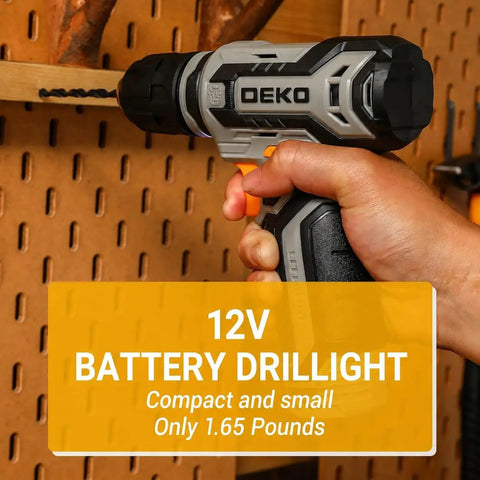 Hand holding Sweet Cordless Drill Tool Set Kit With 12V Battery Quick Charge 800 RPM Electric Drill Driver for DIY use.