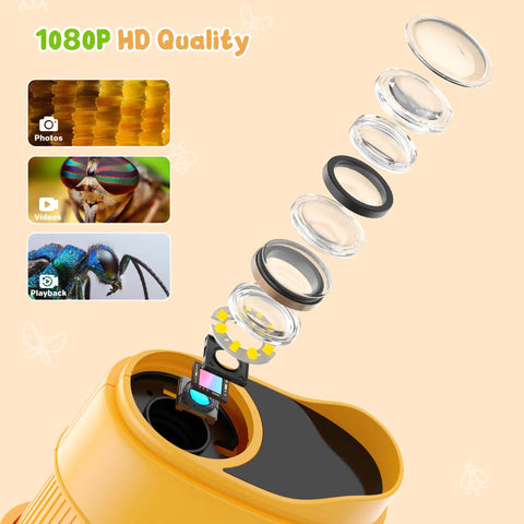 Exploded view of lens components in 1000X Handheld Digital Microscope For Kids Pocket Microscope With 2 Inch IPS Screen STEM Toy